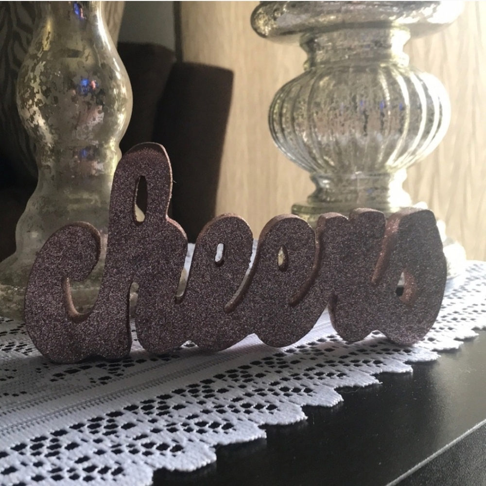 ✨️NEW! Pink Rose Gold Glittery Cheers Wooden Word Block Decor! - Picture 2 of 2